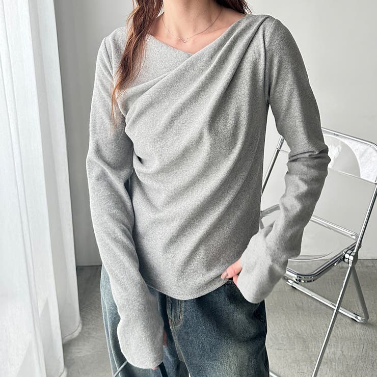 胸元ドレープデザイン起毛リブカットソー | GeeRA | 詳細画像18 