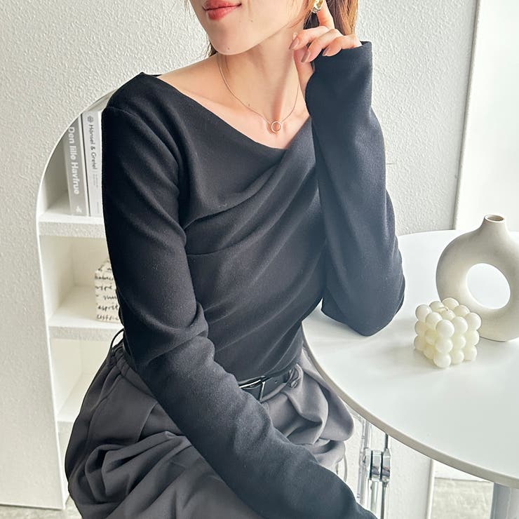 胸元ドレープデザイン起毛リブカットソー | GeeRA | 詳細画像9 