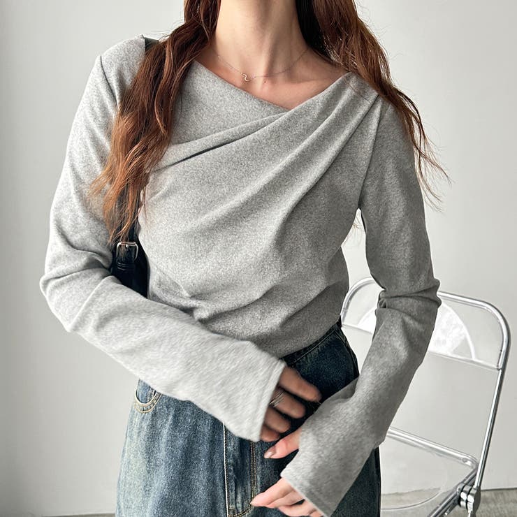 胸元ドレープデザイン起毛リブカットソー | GeeRA | 詳細画像15 