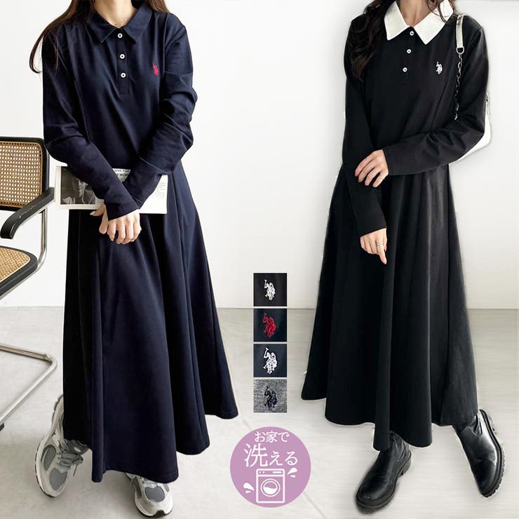 U．S． POLO ASSN．】ポロ衿カットソーワンピース[品番