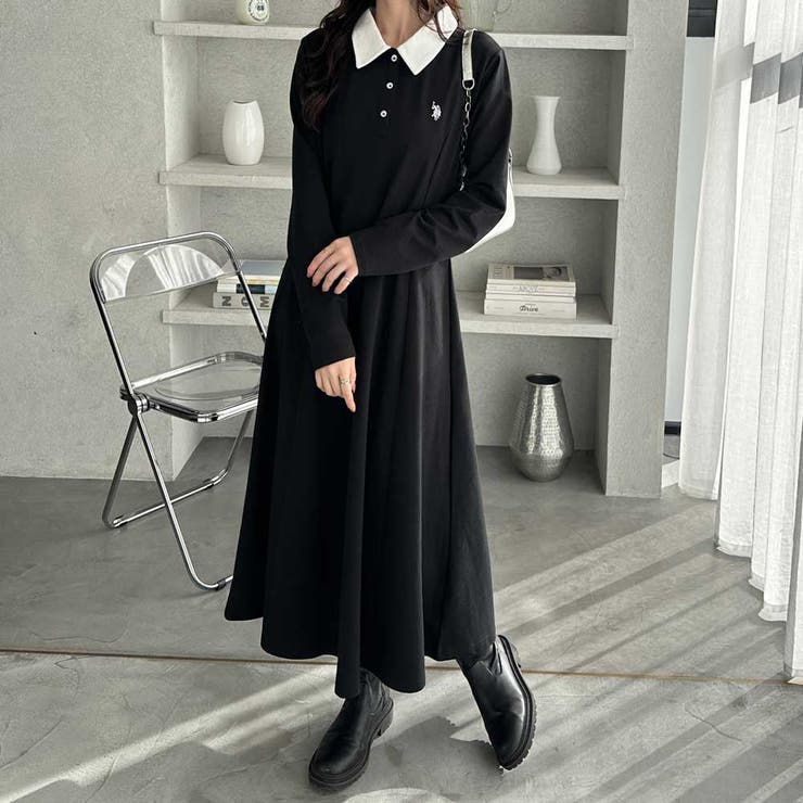 U．S． POLO ASSN．】ポロ衿カットソーワンピース[品番