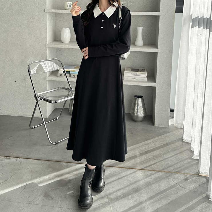 U．S． POLO ASSN．】ポロ衿カットソーワンピース[品番