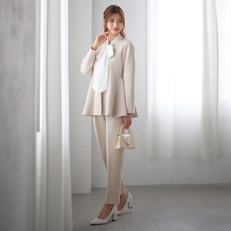 【２点セット】ペプラムジャケットテーパードパンツセットアップスーツ | GeeRA | 詳細画像30 