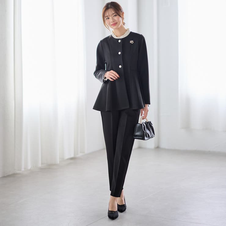 【２点セット】ペプラムジャケットテーパードパンツセットアップスーツ | GeeRA | 詳細画像4 