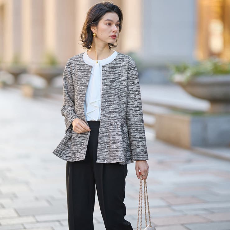 【２点セット】ニットツイードペプラムジャケットセットアップスーツ | GeeRA | 詳細画像2 