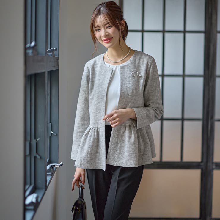 2点セット】ニットツイードペプラムジャケットセットアップスーツ