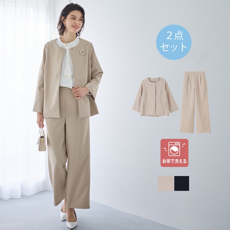 【２点セット】フレアーラインジャケットワイドパンツセットアップスーツ | GeeRA | 詳細画像1 