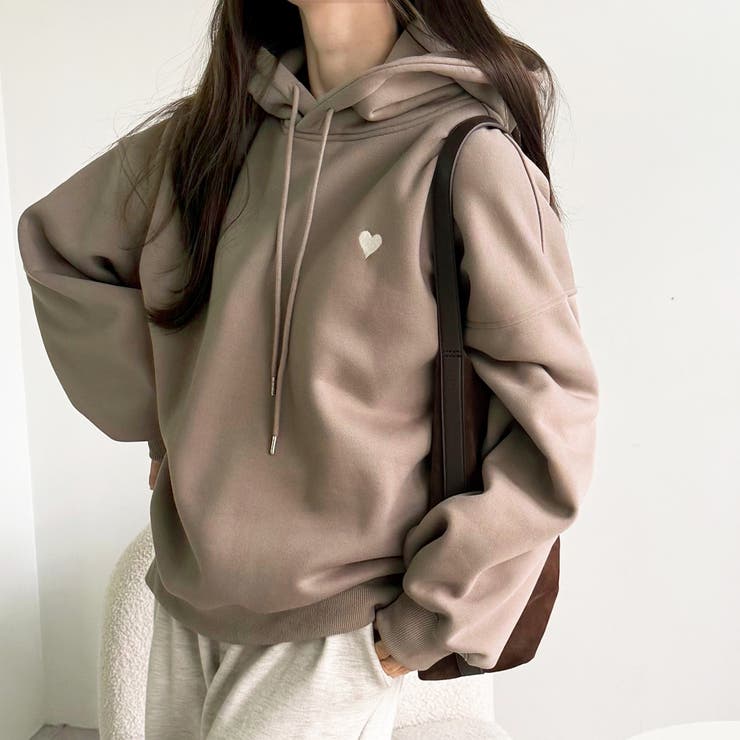 モカ | ハート刺しゅう裏起毛スウェットパーカー | GeeRA