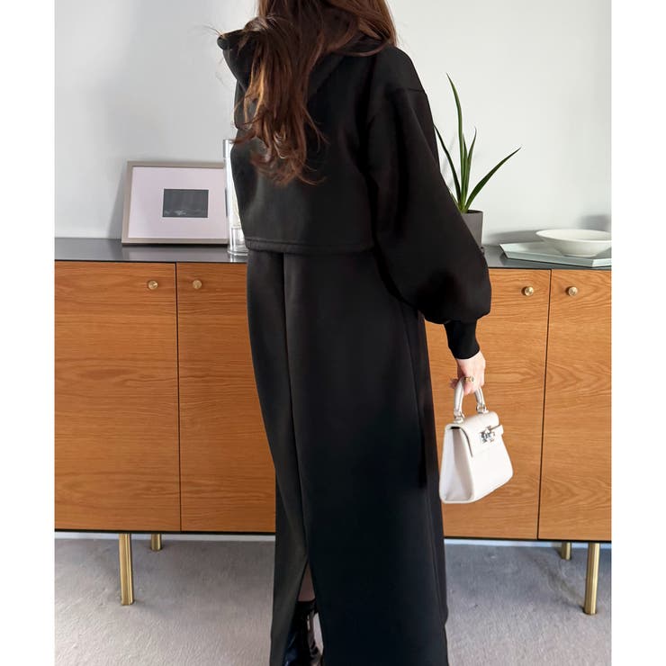 セットアップ風ハーフジップ裏起毛パーカーワンピース[品番