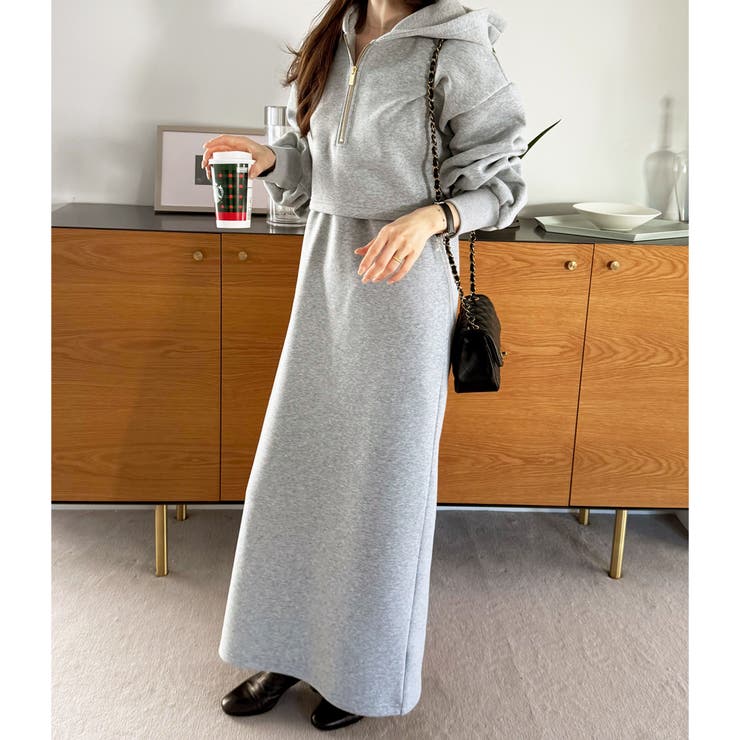 セットアップ風ハーフジップ裏起毛パーカーワンピース | GeeRA | 詳細画像21 