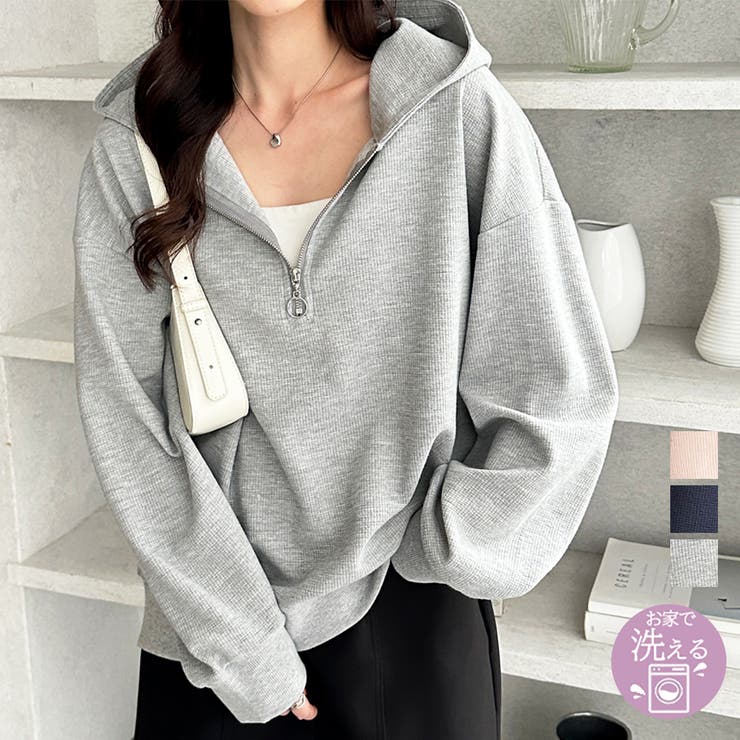 ハーフジップワッフルパーカー | GeeRA | 詳細画像1 