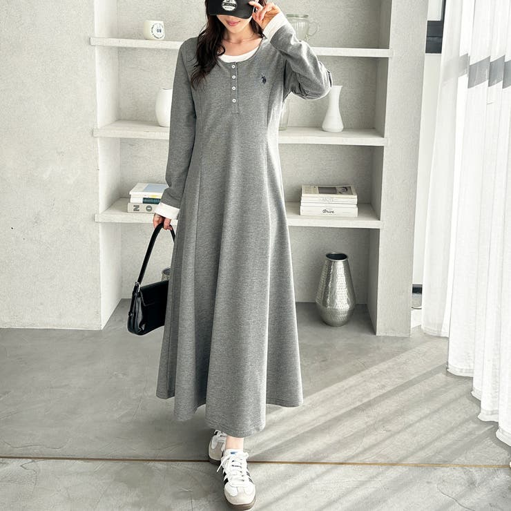 グレー系 | 【Ｕ．Ｓ． ＰＯＬＯ ＡＳＳＮ．】レイヤード風ヘンリーネックワンピース | GeeRA
