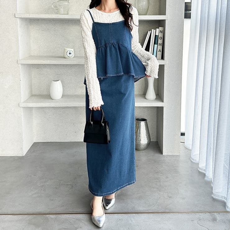 楽ちん！デニムペプラムキャミワンピース | GeeRA | 詳細画像5 