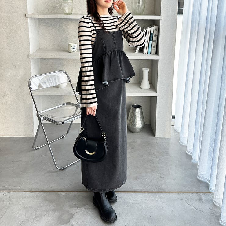 ブラック系 | 楽ちん！デニムペプラムキャミワンピース | GeeRA