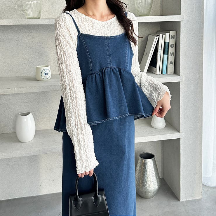 ブルー系 | 楽ちん！デニムペプラムキャミワンピース | GeeRA