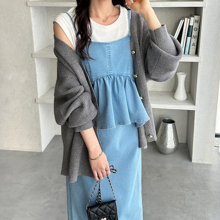 サックス系 | 楽ちん！デニムペプラムキャミワンピース | GeeRA