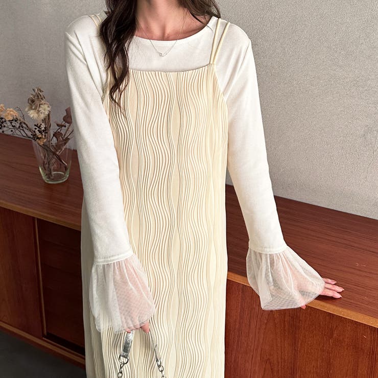 アイボリー | ウェーブジャガードキャミワンピース | GeeRA