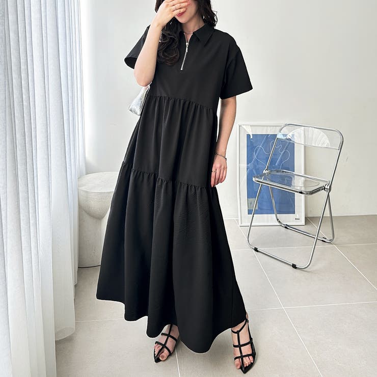 ブラック | サッカーティアードハーフジップワンピース | GeeRA