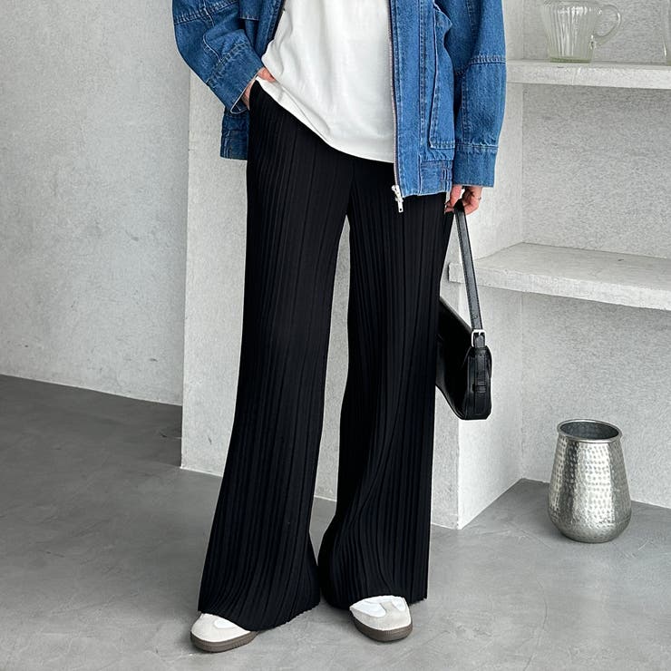 ブラック | セルフカットセミワイドプリーツパンツ | GeeRA