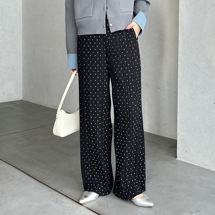 ブラックドット柄 | セルフカットセミワイドプリーツパンツ | GeeRA