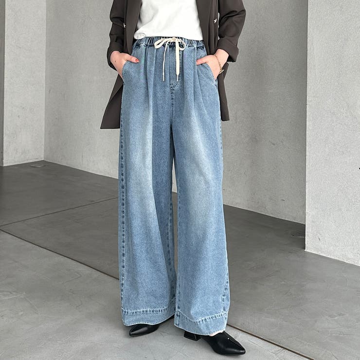 サックス | 美脚見えイージーワイドデニムパンツ | GeeRA