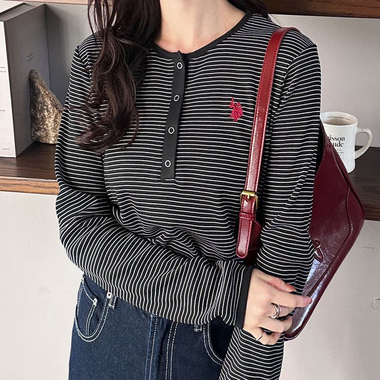 ブラック | 【Ｕ．Ｓ． ＰＯＬＯ ＡＳＳＮ．】ワッフルヘンリーネックカットソー  | GeeRA