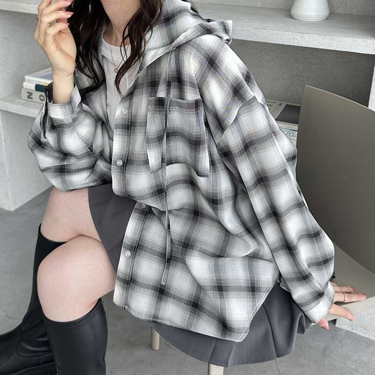 チェック | フード付きオーバーサイズシャツ | GeeRA