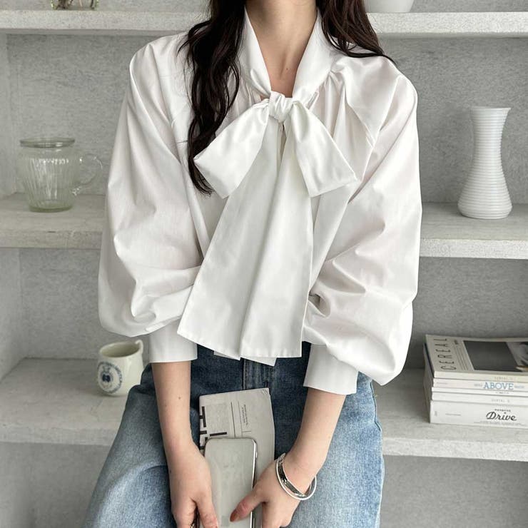 オフホワイト | ボリュームボウタイブラウス | GeeRA