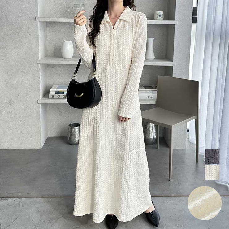 ポロ衿表面感素材マーメイドワンピース | GeeRA | 詳細画像1 