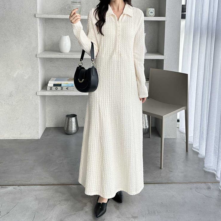 ポロ衿表面感素材マーメイドワンピース | GeeRA | 詳細画像10 