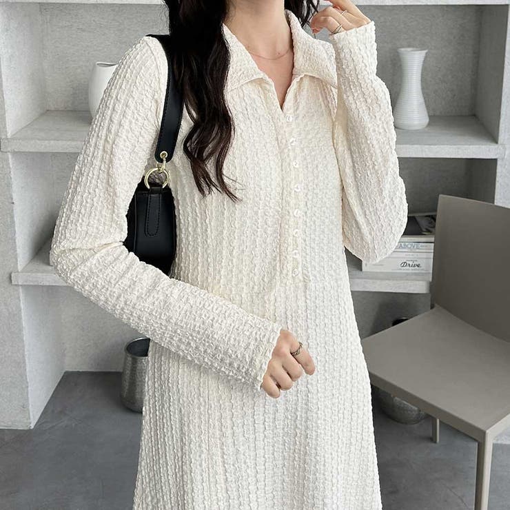 ポロ衿表面感素材マーメイドワンピース | GeeRA | 詳細画像14 