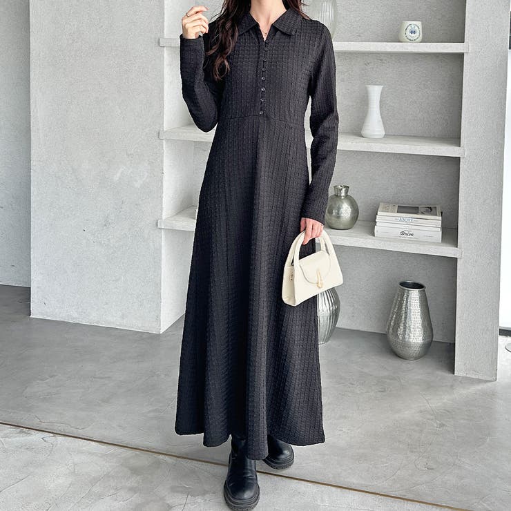 ポロ衿表面感素材マーメイドワンピース | GeeRA | 詳細画像2 