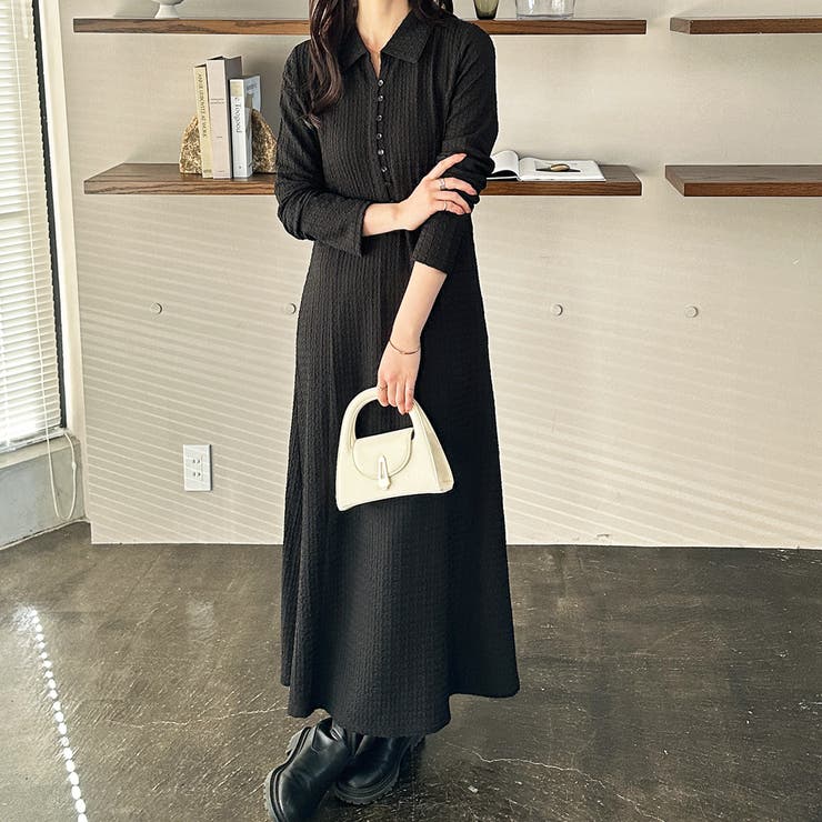 ポロ衿表面感素材マーメイドワンピース | GeeRA | 詳細画像12 