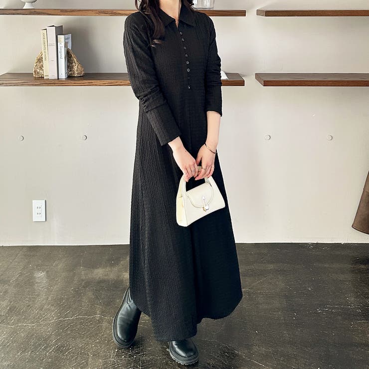 ポロ衿表面感素材マーメイドワンピース | GeeRA | 詳細画像13 