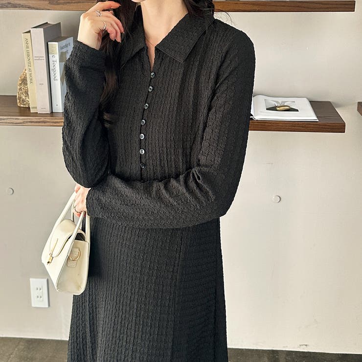 ポロ衿表面感素材マーメイドワンピース | GeeRA | 詳細画像14 