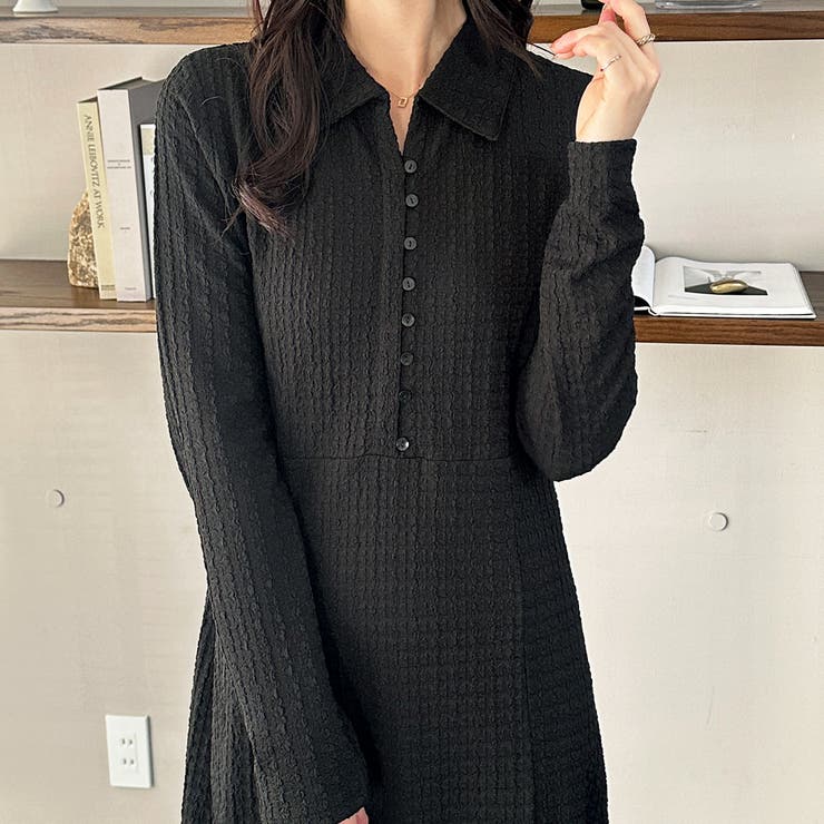 ポロ衿表面感素材マーメイドワンピース | GeeRA | 詳細画像16 