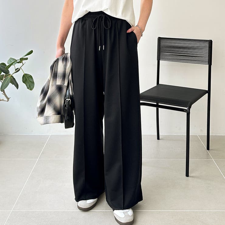 ブラック | とろみイージーワイドピンタックパンツ | GeeRA