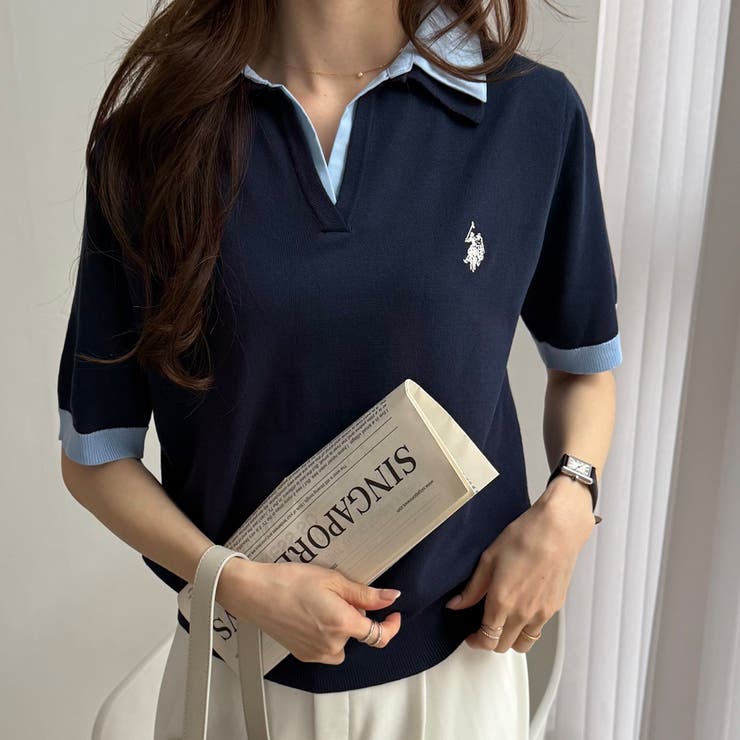 【Ｕ．Ｓ． ＰＯＬＯ ＡＳＳＮ．】衿付ポロニットトップス | GeeRA | 詳細画像20 