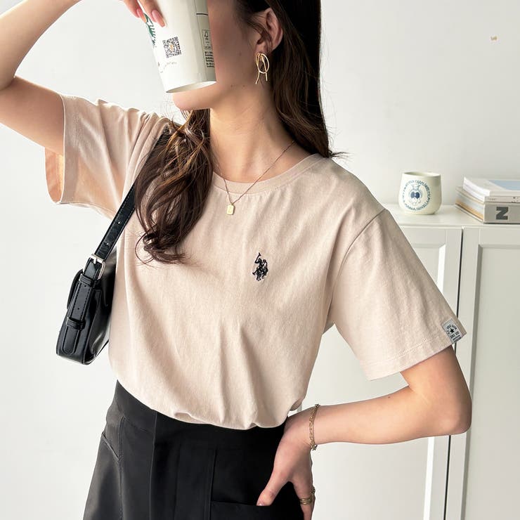 ベージュ | 【Ｕ．Ｓ． ＰＯＬＯ ＡＳＳＮ．】接触冷感ワンポイント刺繍Ｔシャツ | GeeRA