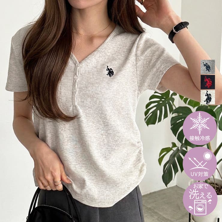 【Ｕ．Ｓ． ＰＯＬＯ ＡＳＳＮ．】接触冷感Vネックヘンリーリブカットソー | GeeRA | 詳細画像1 