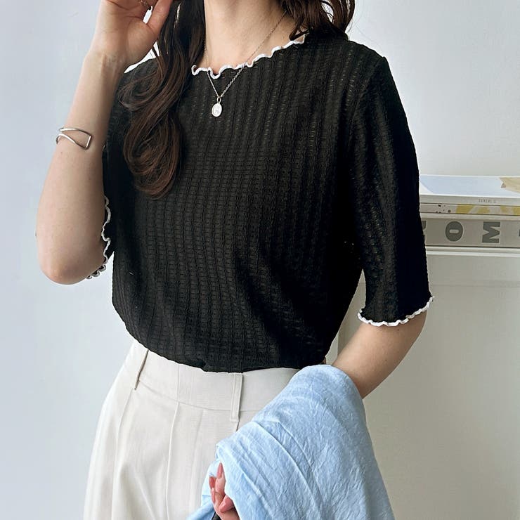 配色メロー５分袖表面感カットソー | GeeRA | 詳細画像11 