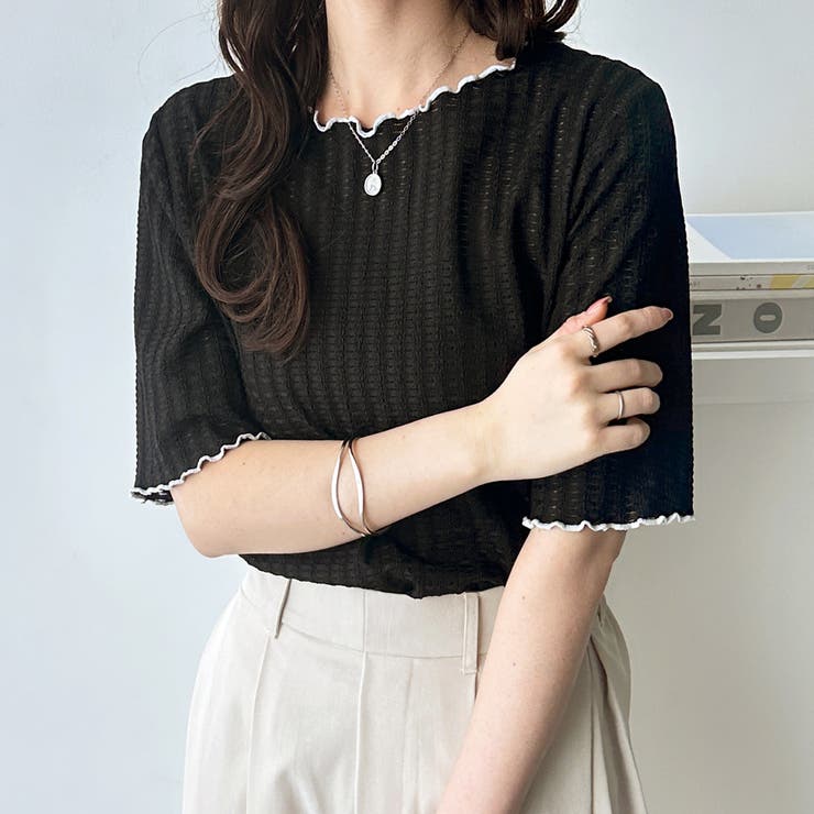 配色メロー５分袖表面感カットソー | GeeRA | 詳細画像12 