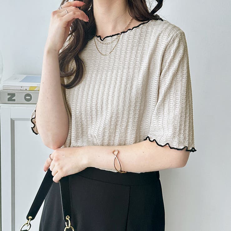 配色メロー５分袖表面感カットソー | GeeRA | 詳細画像15 