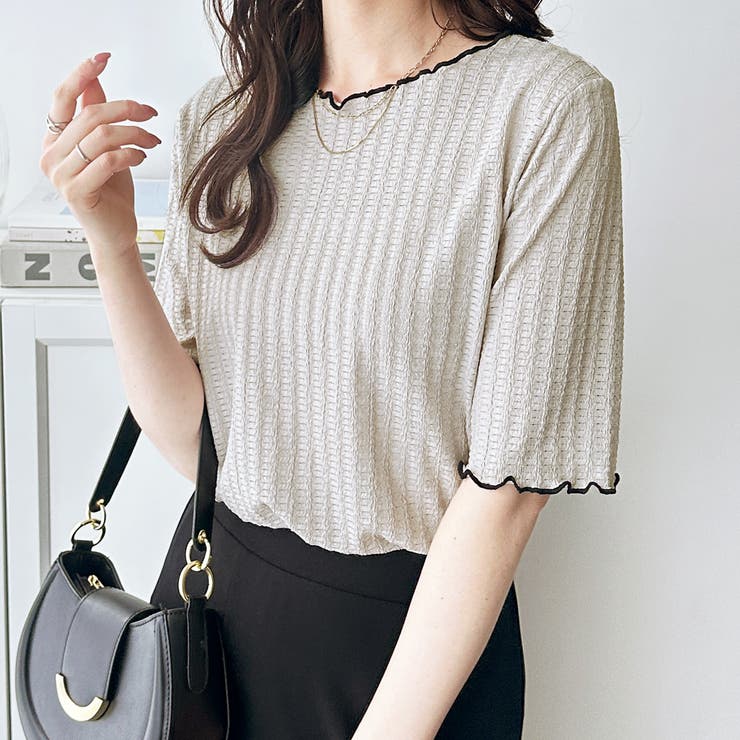 配色メロー５分袖表面感カットソー | GeeRA | 詳細画像16 