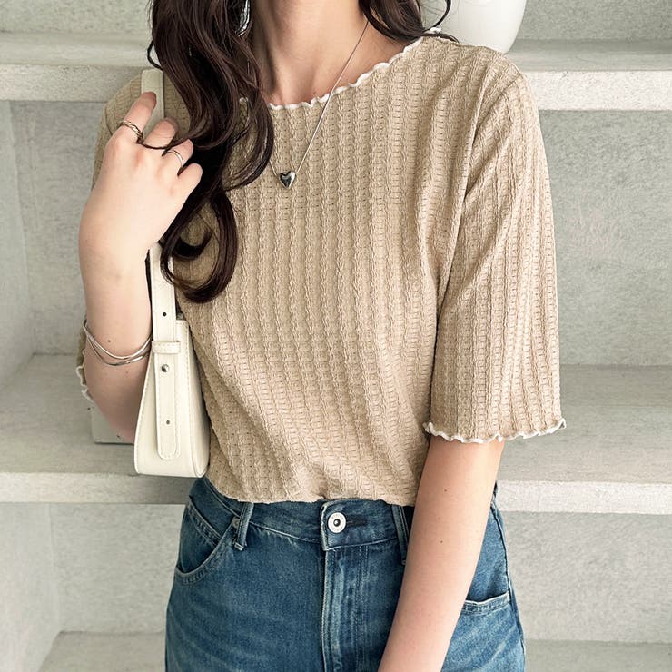 配色メロー５分袖表面感カットソー | GeeRA | 詳細画像19 