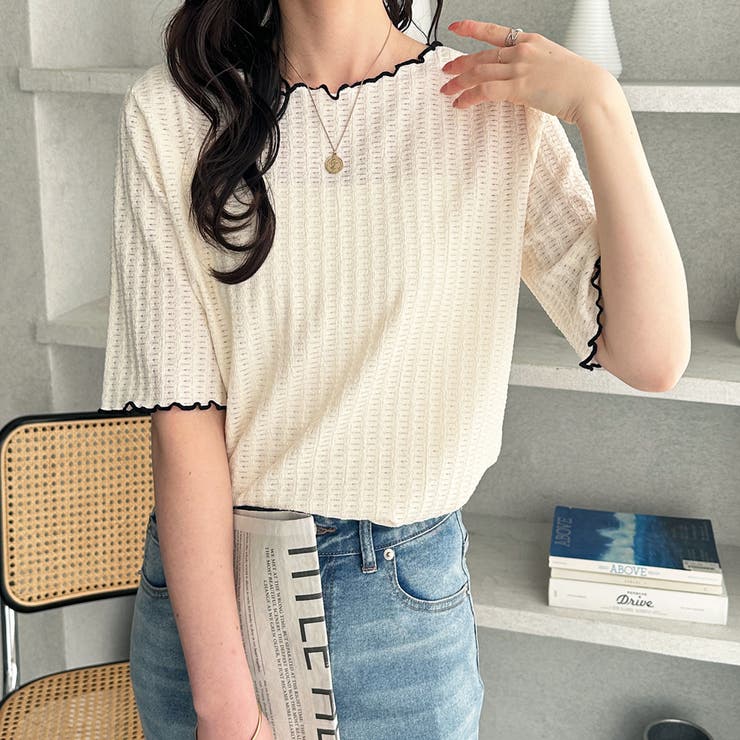 配色メロー５分袖表面感カットソー | GeeRA | 詳細画像2 