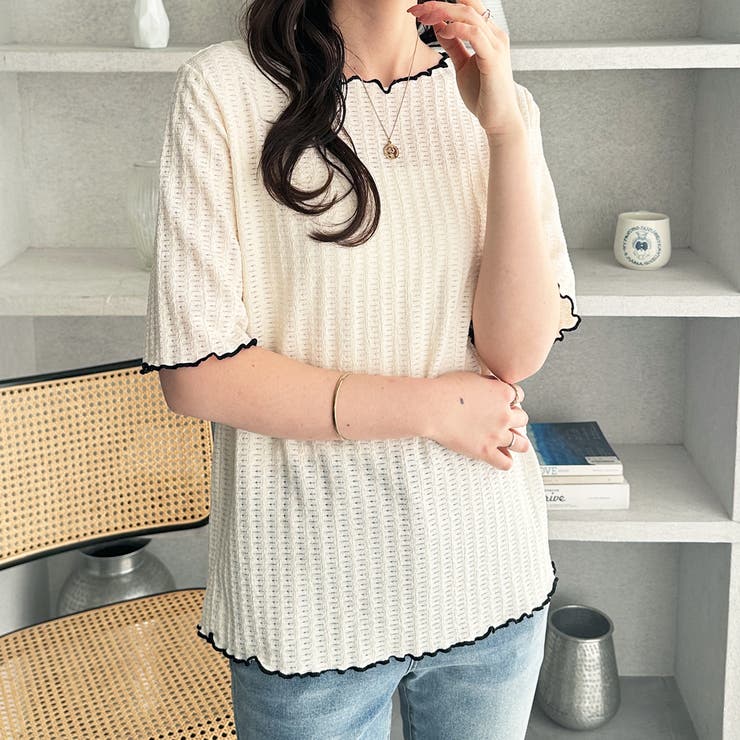 配色メロー５分袖表面感カットソー | GeeRA | 詳細画像7 