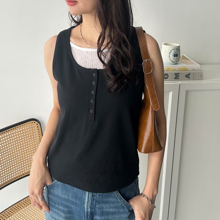 ブラック | レイヤード風タンクトップ | GeeRA