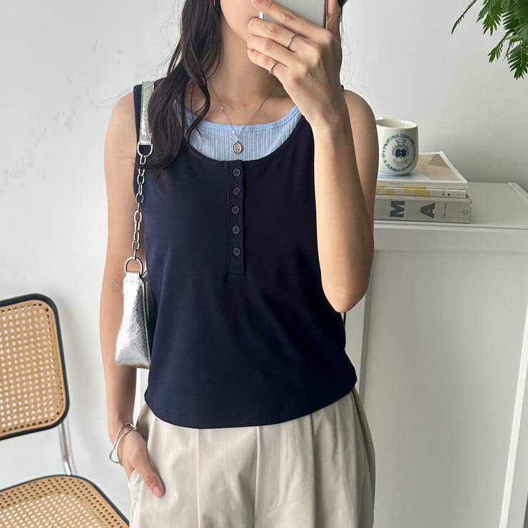 ネイビー | レイヤード風タンクトップ | GeeRA