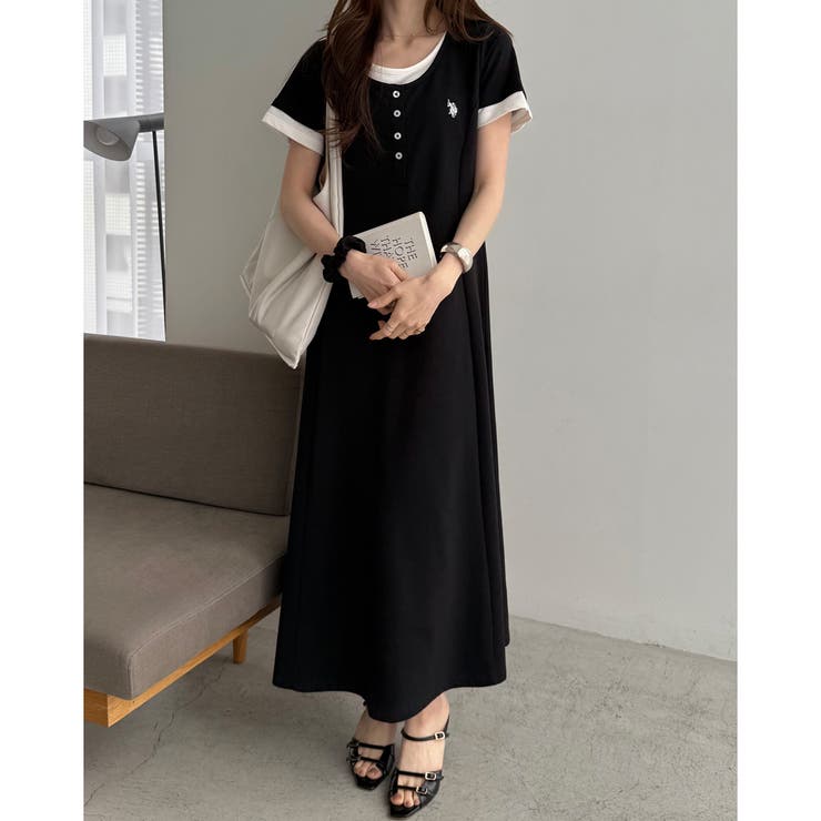 【Ｕ．Ｓ． ＰＯＬＯ ＡＳＳＮ．】レイヤード風ヘンリーネック半袖ワンピース | GeeRA | 詳細画像10 